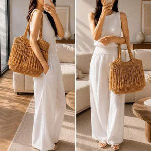 กระเป๋าชายหาดผ้าฝ้ายแบบเปิดสองหูหิ้ว รุ่นราฟเฟีย - Product Image 2