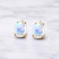 Boucles d'oreilles clous en pierre de lune naturelle taille poire, pierre précieuse facettée sertie à griffes, faites à la main, bijoux minimalistes, pierre de naissance, cadeau pour elle