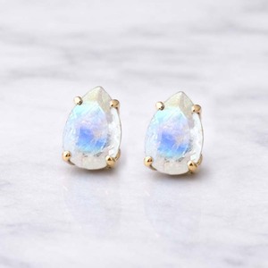 Natural Moonstone Pear Cut <b>Stud</b> <b>Earring</b> Faceted Gemstone Prong <b>Set</b> Handmade Minimalist Birthstone Jewelry Gift for Her - Product Image 2