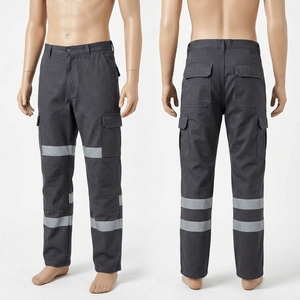 Pantalon de travail unisexe en polyester 280 GSM bleu marine avec logo brodé personnalisé, panneau réfléchissant haute visibilité, certifié CE, imperméable - Product Image 4