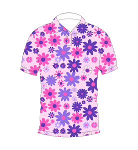 เสื้อโปโลพิมพ์ลายดอกไม้สีชมพูม่วงสำหรับผู้ชาย แบบสั่งทำพิเศษ แขนสั้น ระบายอากาศได้ดี น้ำหนักเบา เหมาะสำหรับใส่เล่นกอล์ฟในฤดูร้อน - Product Image 1