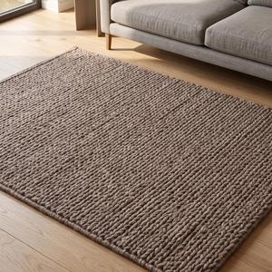 Tapis moderne en laine tissé à la main, à boucles, antidérapant, design texturé, style rustique neutre pour salon et chambre - Product Image 4