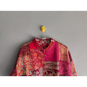 Chaqueta de dormir acolchada con patchwork para mujer, reversible, estilo Kantha, con botones al frente, top corto de primavera, regalo para ella. - Product Image 2
