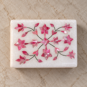 Stonecrafts International Modern Elegant Rectangle Jewellery <b>Box</b> with Pink Floral Inlay Design for Storage - Product Image 2