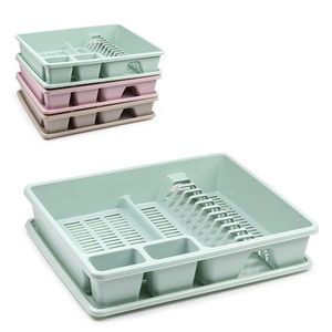 Plastic Dish Rack With Draining Tray And Cutlery Holder Square L Stackable Modern Kitchen Use - Product Image 1