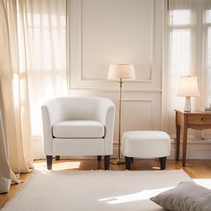 Poltrona Moderna in Velluto Bianco con Poggiapiedi, Sedia d'Accento per Soggiorno e Camera da Letto - Product Image 6