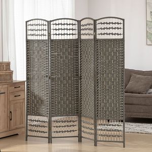 4-Panel Portable Folding <b>Screen</b> Room Divider 5.6FT Dark Gray <b>Decorative</b> Bamboo and Wood with Paper Material for Living Room - Product Image 2