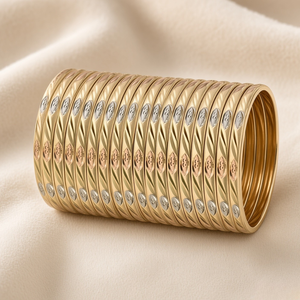 Bracelet ethnique pour femme en or, de luxe, à trois tons, texturé, design moderne, gravé CNC, de haute qualité, élégant, géométrique, ajouré - Product Image 3