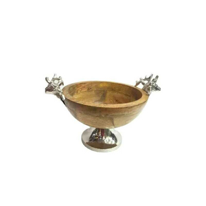 Rustic Wooden Serving <b>Bowl</b> <b>With</b> Metal <b>Handle</b> Round Shape Salad & <b>Soup</b> <b>Bowl</b> Tabletop Snacks & Food Serving <b>Bowls</b> - Product Image 5