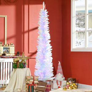 Albero di Natale Preilluminato da 2,1 m con Luci LED Colorate su Albero Artificiale Bianco a Forma di Matita, Rami Diversi per Diverse Occasioni - Product Image 2