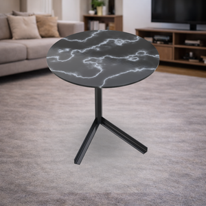 Mesa Auxiliar Moderna y Duradera con Base de Trípode de Metal Negro y Tapa Metálica con Patrón de Rayos, Mueble Contemporáneo para Sala de Estar - Product Image 2