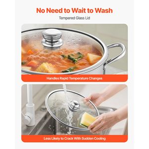 Pentola in Acciaio Inox da 16 Qt con Coperchio in Vetro, Senza PFOA e PFAS, per Fornelli a Gas - Product Image 6