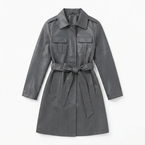 Veste en cuir PU pour femme, coupe courte et ajustée, ceinturée, style britannique, décontractée, printemps, automne, hiver, vente en gros, OEM - Product Image 6