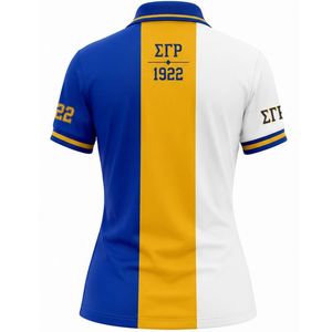 Sigma Gamma Rho Women <b>Polo</b> <b>Shirt</b> Royal Blue And Gold Color Block <b>3</b> Panels Custom Greek Apparel Short Sleeve Fashion Top - Product Image 2