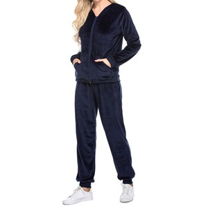 Ensemble de survêtement en velours uni écologique personnalisé pour femmes, manches longues, vêtements d'hiver en coton, OEM ODM, costumes en velours décontractés - Product Image 1