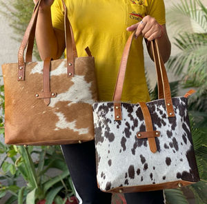 Bolso de mano grande de cuero de vaca hecho a mano occidental con pelo Real en cuero de vaca Vintage vaquera elegante 100% bolsos de compras de lujo de cuero de vaca - Product Image 2