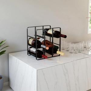 Étagère murale moderne en métal noir pour le rangement et la présentation du vin avec porte-verres intégré, bar décoratif multifonctionnel - Product Image 6