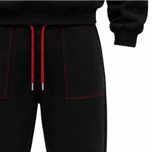 Survêtement noir vintage grande taille pour homme Mudassar, 480 g/m², 100 % coton, à capuche, avec cordon de serrage, coupe longue, décontracté, imprimé en relief - Product Image 6