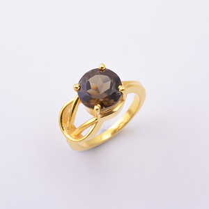 Anillo de Boda de Plata de Ley 925, Estilo Étnico, Chapado en Oro Vintage, con Granate Ahumado Natural en Engaste de Bisel, Innovador, Recién Llegado - Product Image 3