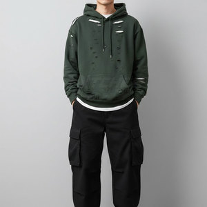 Sweat à capuche décontracté et déchiré pour homme, streetwear stylé avec tissu confortable de qualité supérieure - Product Image 2