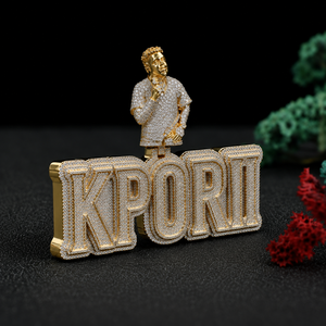 Kporii 925 Silver Gold Plated Rhinestone Pendant <b>Necklace</b> Men's Hiphop Style Letter Jewelry Gift - Product Image 3