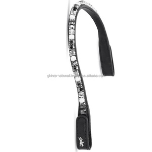 Banda para cejas de caballo de cuero genuino recto personalizado decorada con cristales de vidrio redondos, cadena de diamantes, banda para cejas de brida para caballos - Product Image 5