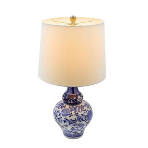 Lámpara de Mesa de Cerámica Redonda Azul y Blanca D14x27.6, Estilo Elegante con Excelente Artesanía - Product Image 3