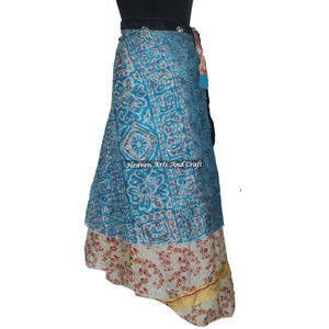Falda Larga de Seda Hippie de 2 Capas para Fiesta, Falda Larga Envolvente de Seda Mágica Reversible de 2 Capas, Ropa de Playa Vintage - Product Image 2