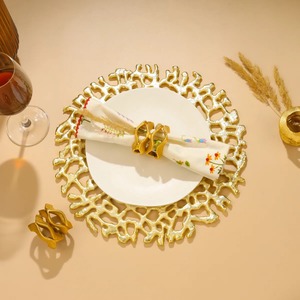 Round Gold Metal <b>Decorative</b> <b>Plate</b> Bohemian Plant Pattern Handmade Charger Dish Party Use - Product Image 5