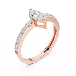 Anillo de Compromiso Solitario con Diamante Corte Marquesa en Oro Rosa de 18k con Banda Pavé, Joyería Nupcial Elegante y Minimalista - Product Image 4