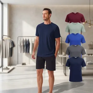 เสื้อยืดคอกลมผู้ชายทันสมัยมีสไตล์สีทึบน้ำหนักเบาระบายอากาศได้ดีแขนสั้นเสื้อผ้าลำลองสำหรับทำงานท่องเที่ยวกลางแจ้ง - Product Image 3