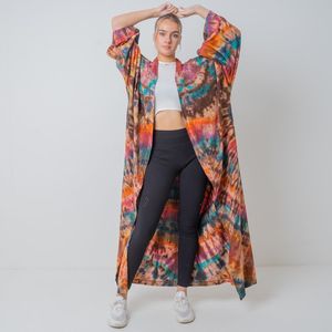 Precio de fábrica al por mayor 100% rayón Tie Dye estilo bohemio Kimono cómodo ajuste suelto chaqueta de verano cubierta de playa 1 pieza - Product Image 4