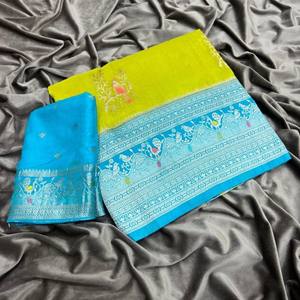 VASTRA COTTAGE Sari de seda suave para mujer con tejido jacquard y estampado digital de pashmina, sari de fiesta étnico de alta calidad - Product Image 3