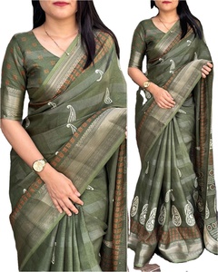 Saris indiens ethniques traditionnels personnalisables en tissu multicolores avec chemisier pour femmes à prix de gros - Product Image 1