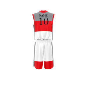 Red White Gray Color Blocked Basketball Jersey Set Sleeveless Moisture Wicking Polyester Unisex Adult All Seasons - Product Image 4