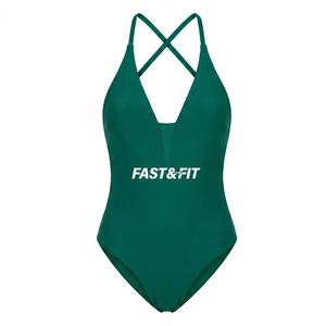 Ensemble 2 pièces pour femme en Spandex et Polyester, style short de bain taille haute, avec motif imprimé et logo frontal – Vêtement de plage très tendance - Product Image 4