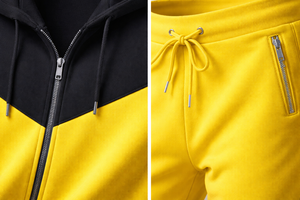 ชุดวอร์มผู้ชายสีดำและสีเหลือง เสื้อฮู้ดซิปพร้อมกางเกงจ็อกเกอร์ ทรงเข้ารูป สวมใส่สบาย เหมาะสำหรับออกกำลังกาย วิ่ง และเล่นกีฬา - Product Image 6