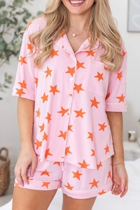 Pijamas de Mujer con Logotipo Personalizado, Conjunto de 2 Piezas de Manga Corta, Ropa de Dormir Transpirable de Algodón Jacquard, Tallas Grandes, Venta al Por Mayor OEM - Product Image 3