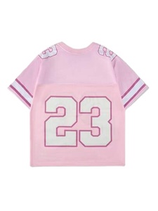 2026 Trendy Streetwear Pink Rhinestone American Football Jersey Women Mesh V Neck Breathable Polyester <b>Crystal</b> Number Sports Top - Product Image 2