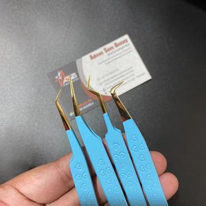 Pince à épiler japonaise en acier inoxydable Z, écologique, avec logo personnalisé, revêtement bleu ciel, poignée en forme de cœur, pour extensions de cils - Product Image 4