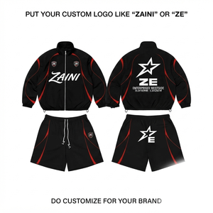 ZAINI 220 GSM Premium Polyester Windbreaker Short Set Black <b>Red</b> Men Winter Quick Dry Custom Logo Sportswear - Product Image 1