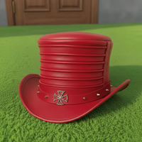 Chapeau haut de forme steampunk en cuir rouge fait main de qualité supérieure, personnalisé, avec clous gothiques, style victorien, pour hommes et femmes
