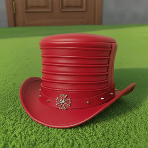 Sombrero de cuero rojo Steampunk hecho a mano de primera calidad, estilo gótico con tachuelas, sombrero victoriano para festivales, para hombres y mujeres. - Product Image 2