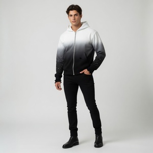 Custom Manufacturers <b>Zip</b> up Acid Wash Spider Print Oversize logo Rhinestone Black Clothing Hoodie for Men - Product Image 4