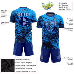 Uniforme de Fútbol Personalizado Blue Marble, Conjunto de Camiseta de Fútbol Sublimada con Camuflaje Azul, Ropa Deportiva Transpirable de Alta Densidad para Entrenamiento - Product Image 5