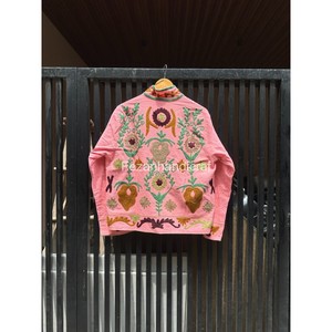 Veste en coton rose brodée, col mandarin, broderie florale à la main, vêtements de printemps pour femmes - Product Image 6