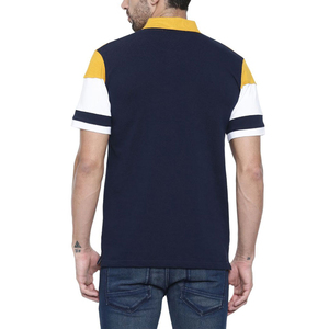 เสื้อโปโลผู้ชาย แขนสั้น ถักลายบล็อกสี ลำลอง สีกรมท่า ขาว เหลือง - Product Image 5