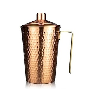 Pichet à eau en cuivre martelé à la main avec couvercle, carafe à boisson vintage en métal, grande capacité, pour la maison et les restaurants - Product Image 1