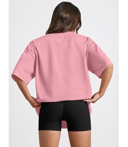 Camiseta de algodón 100% sólido para mujer, manga corta, cuello con hombros caídos, holgada, informal, transpirable, precio mayorista, de Bangladesh - Product Image 4