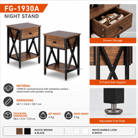 Table de chevet rustique industrielle avec tiroir et étagère ouverte, structure en métal en X, fabrication OEM ODM, pour chambre à coucher